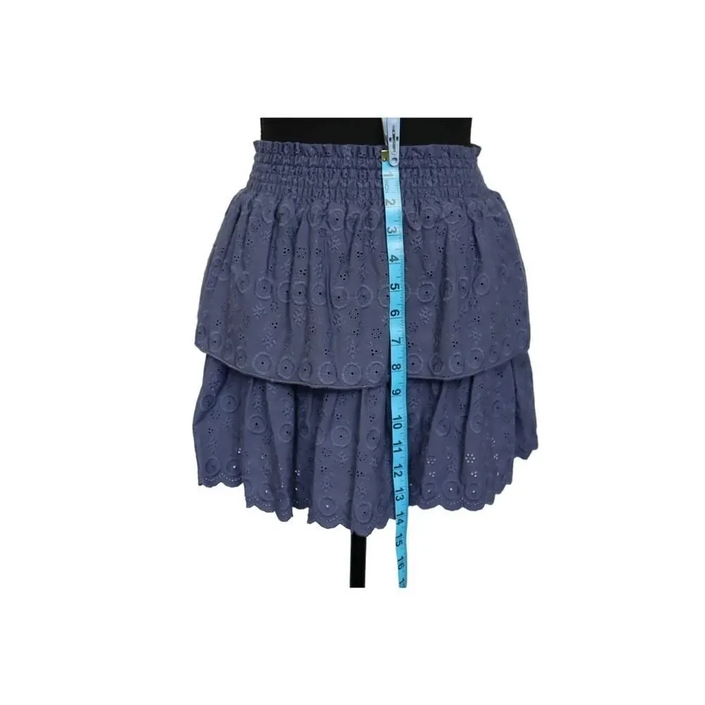 Aqua Girl Smocked Tiered Denim Blue Eyelet Skirt Size‎ S 7/8 - Picture 5 of 7